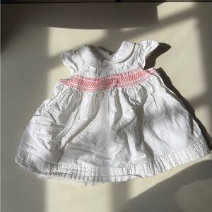 Seersucker Smocked White and Pink Baby Infant Dress 6-12m